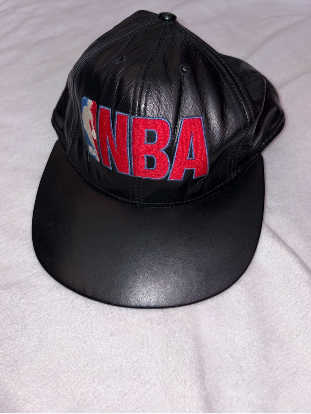 Vintage Black Leather Jeff Hamilton NBA Logo Snapback Hat